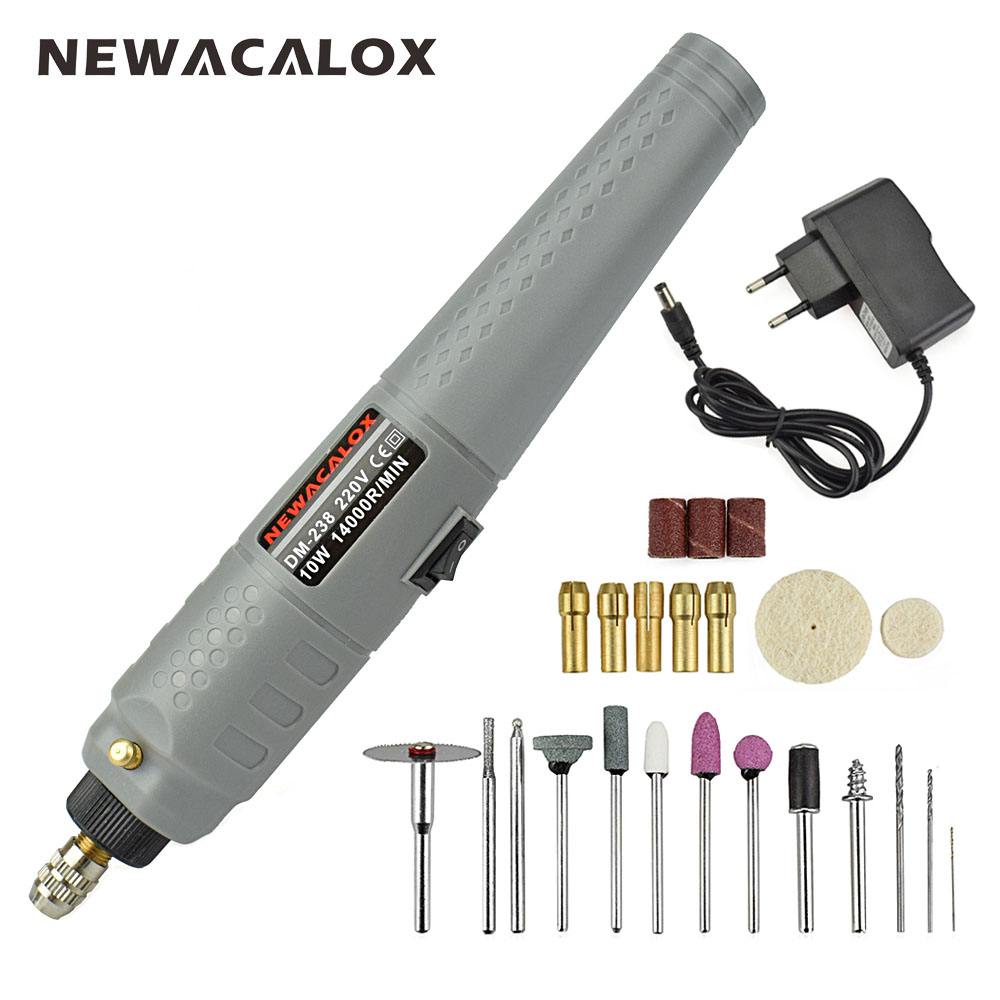 NEWACALOX EU 10W 충전식 미니 그라인더 세트 전기 드릴 연마 조각 샌딩 액세서리 키트 그라인더 기계